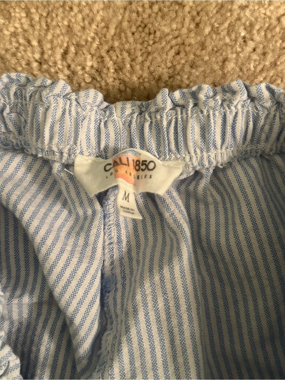Light Blue and White Striped Elastic Waist Pants— Tie Side - Picture 3 of 3